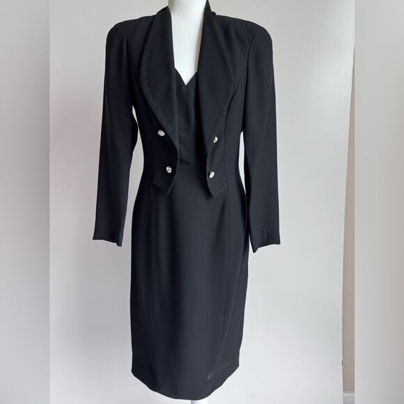 Morton Myles Vintage Black Formal Tuxedo Pencil Dress Double‎ Breasted Size 6 - Picture 1 of 14